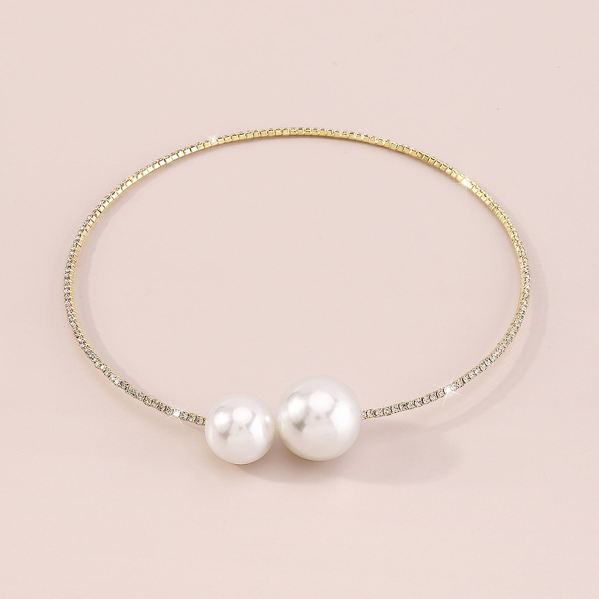 Elegant Big Pearls Open Claw Chain Collar Necklace medyjewelry