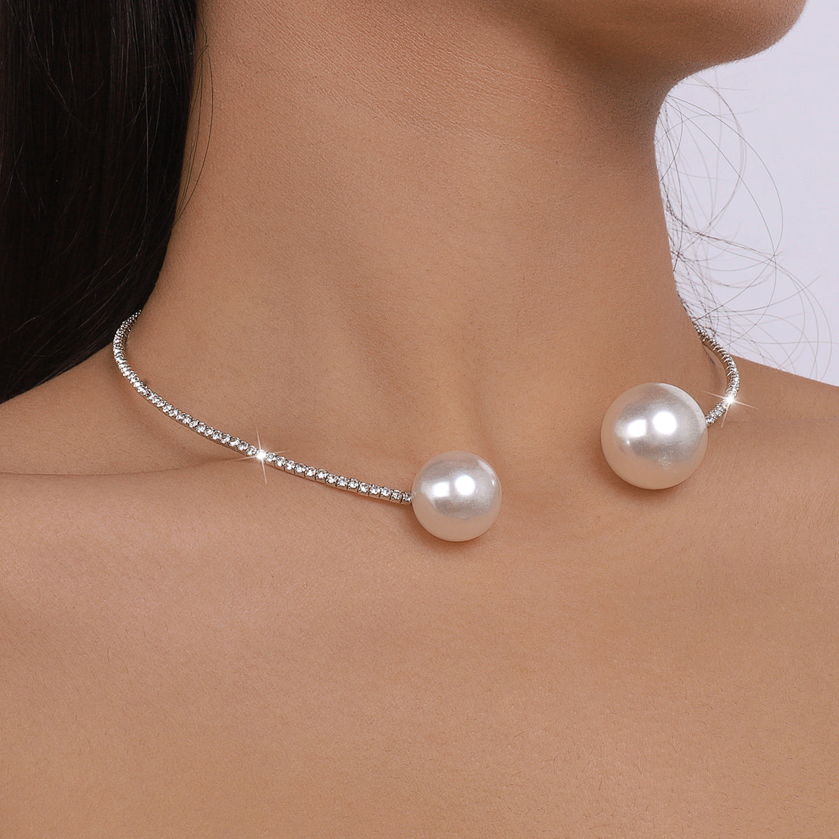 Elegant Big Pearls Open Claw Chain Collar Necklace medyjewelry