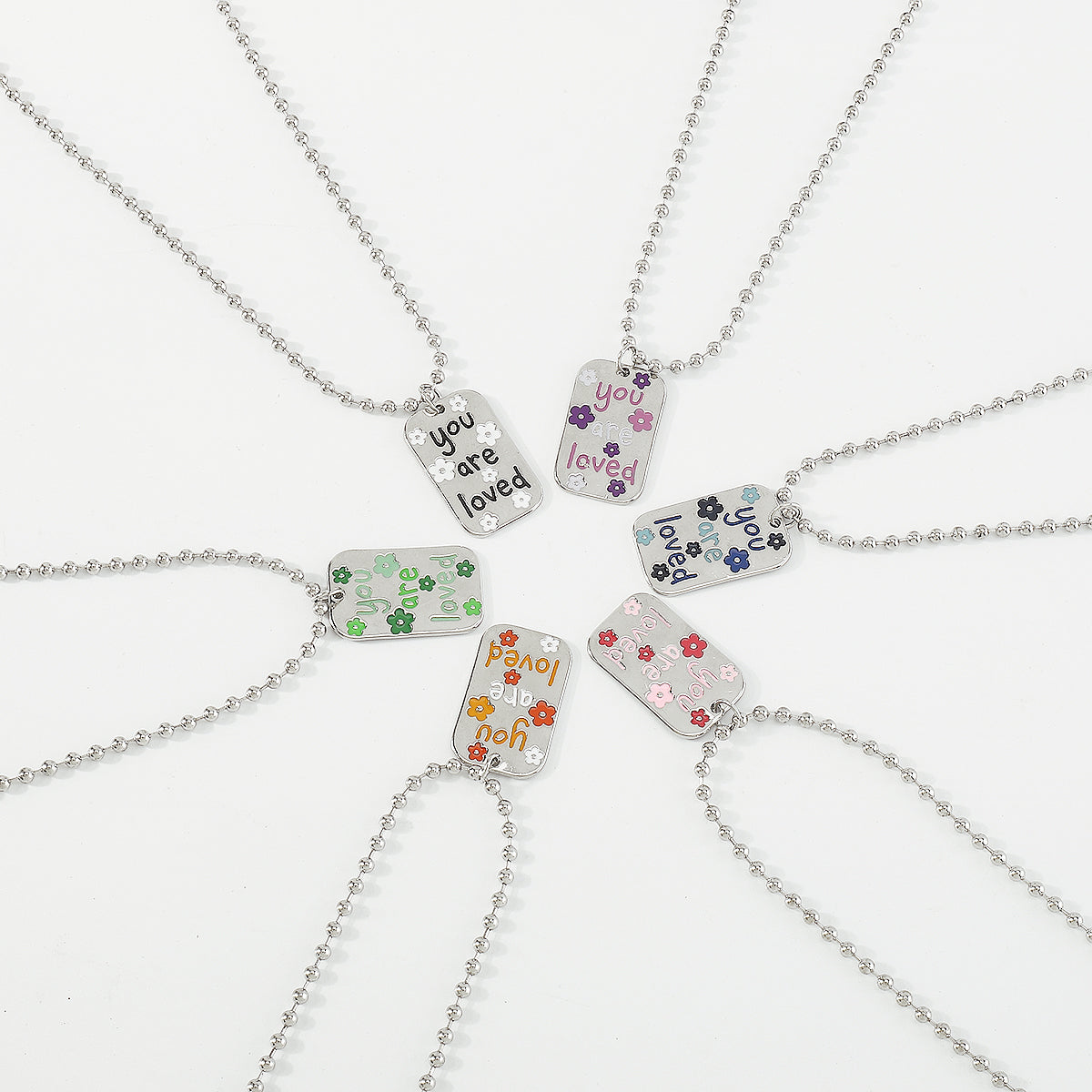 Square Enamel Floarl Pendant Necklace medyjewelry