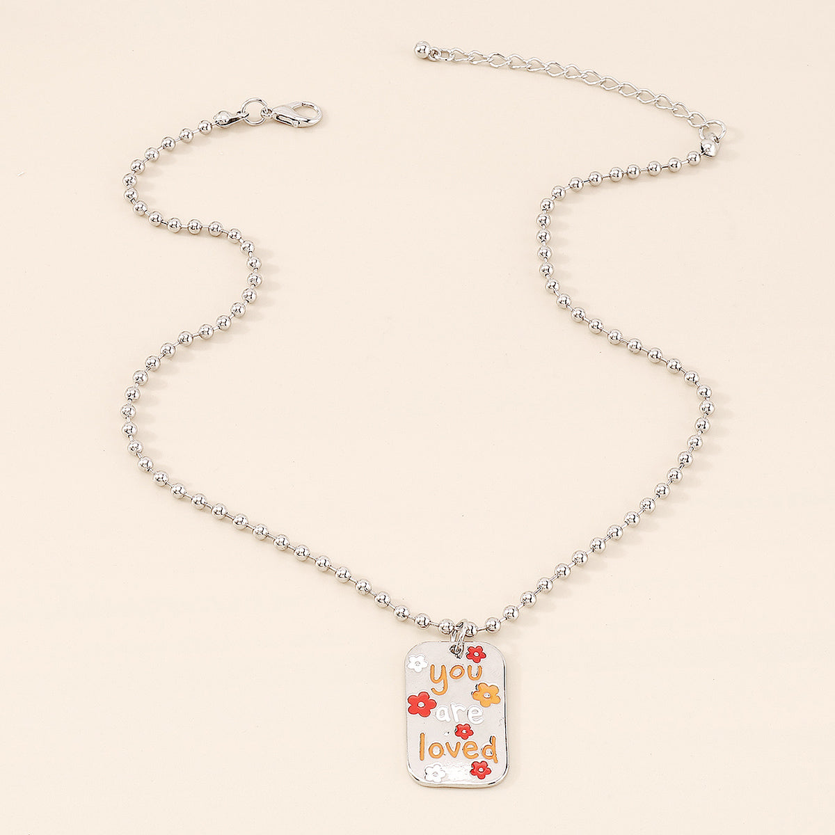 Square Enamel Floarl Pendant Necklace medyjewelry