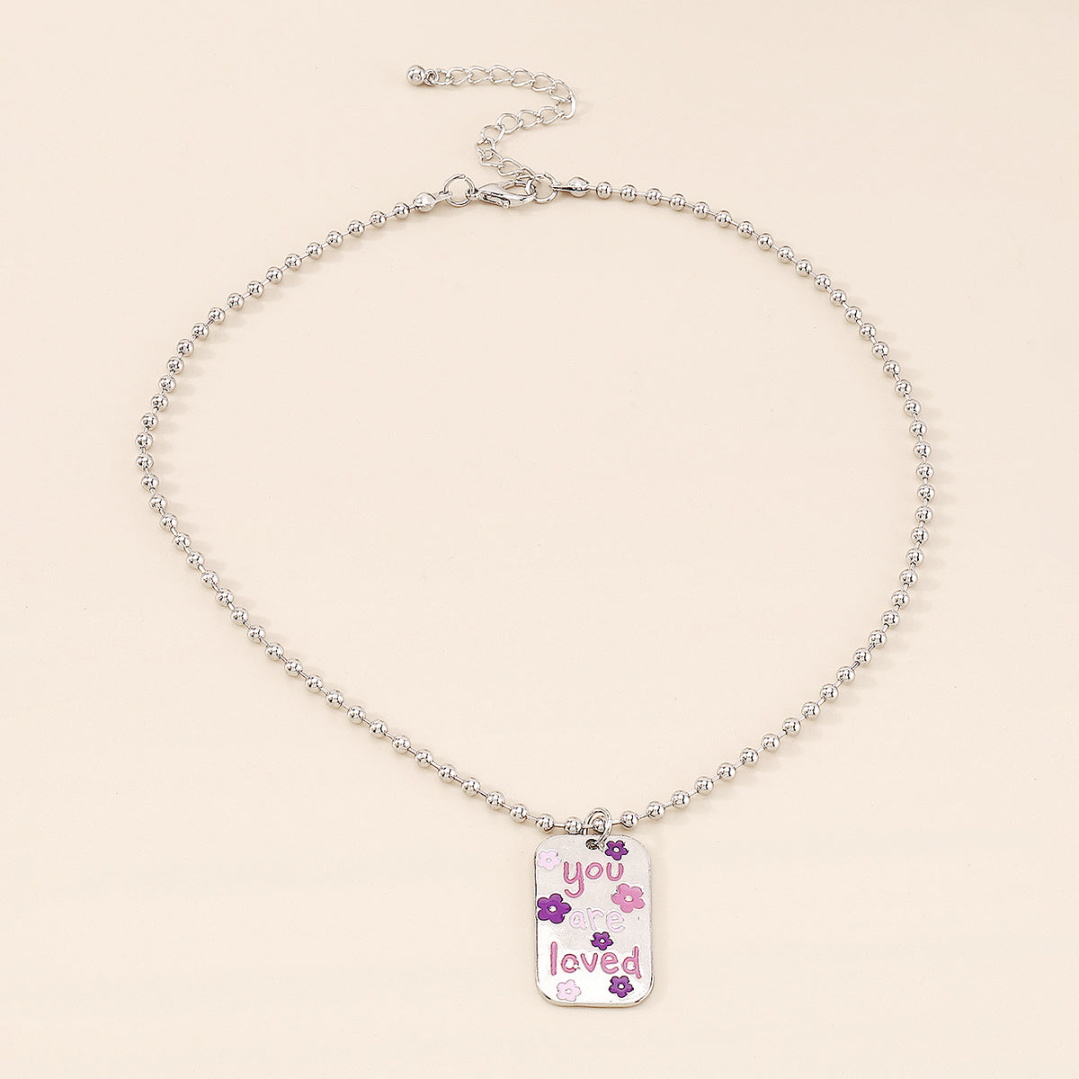 Square Enamel Floarl Pendant Necklace medyjewelry