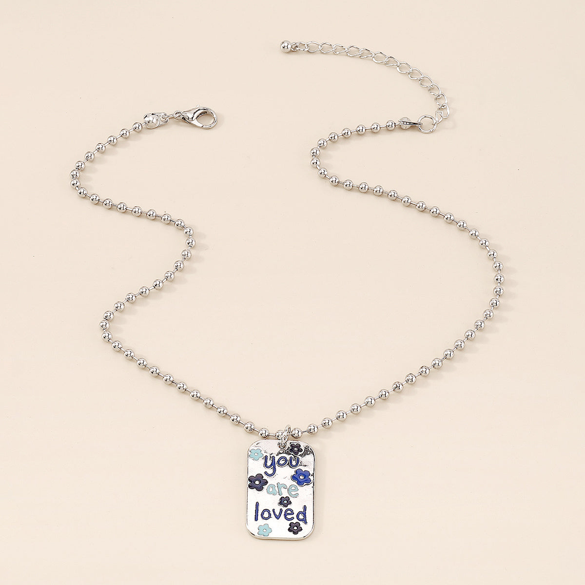 Square Enamel Floarl Pendant Necklace medyjewelry