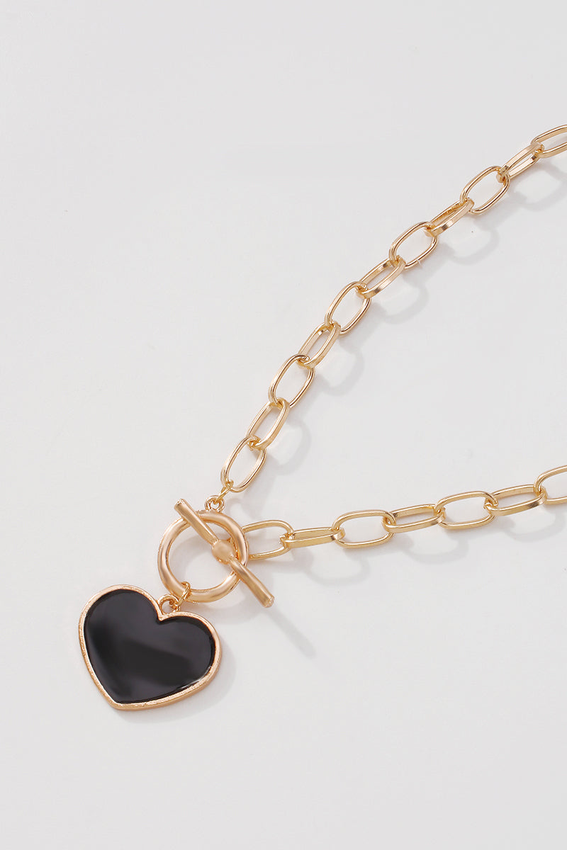 Black & Pink Heart Pendant T Clasp Chain Necklace medyjewelry