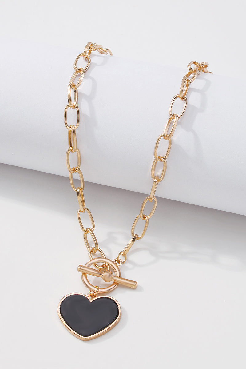Black & Pink Heart Pendant T Clasp Chain Necklace medyjewelry