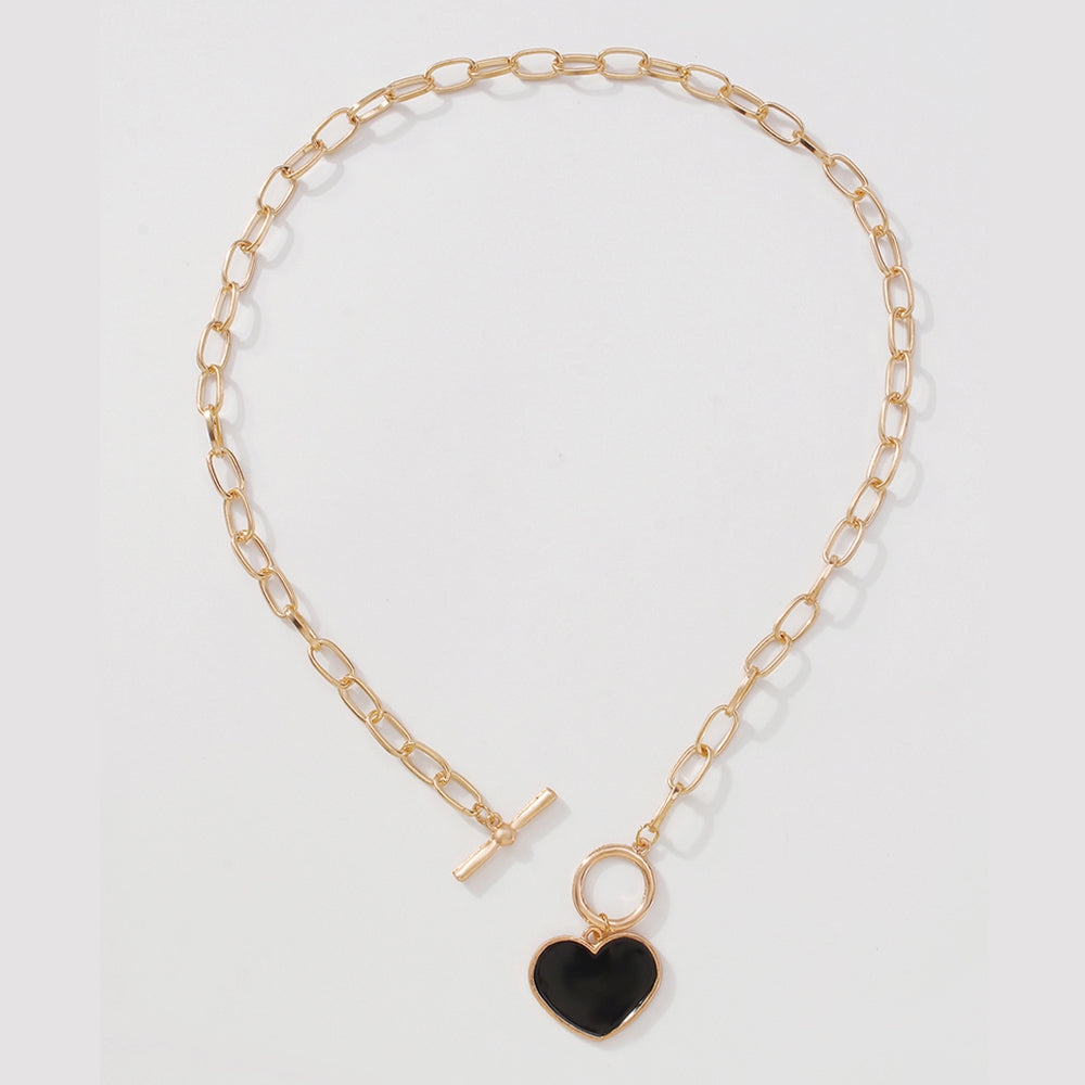Black & Pink Heart Pendant T Clasp Chain Necklace medyjewelry