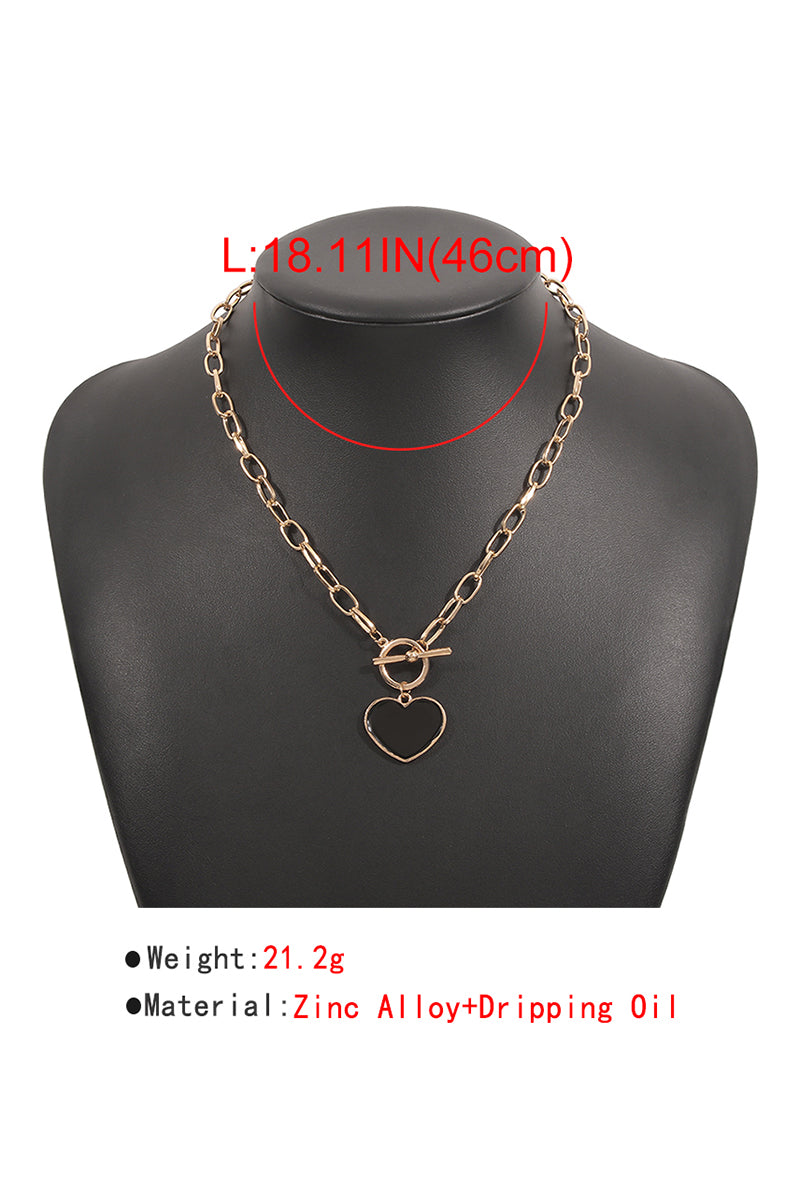Black & Pink Heart Pendant T Clasp Chain Necklace medyjewelry