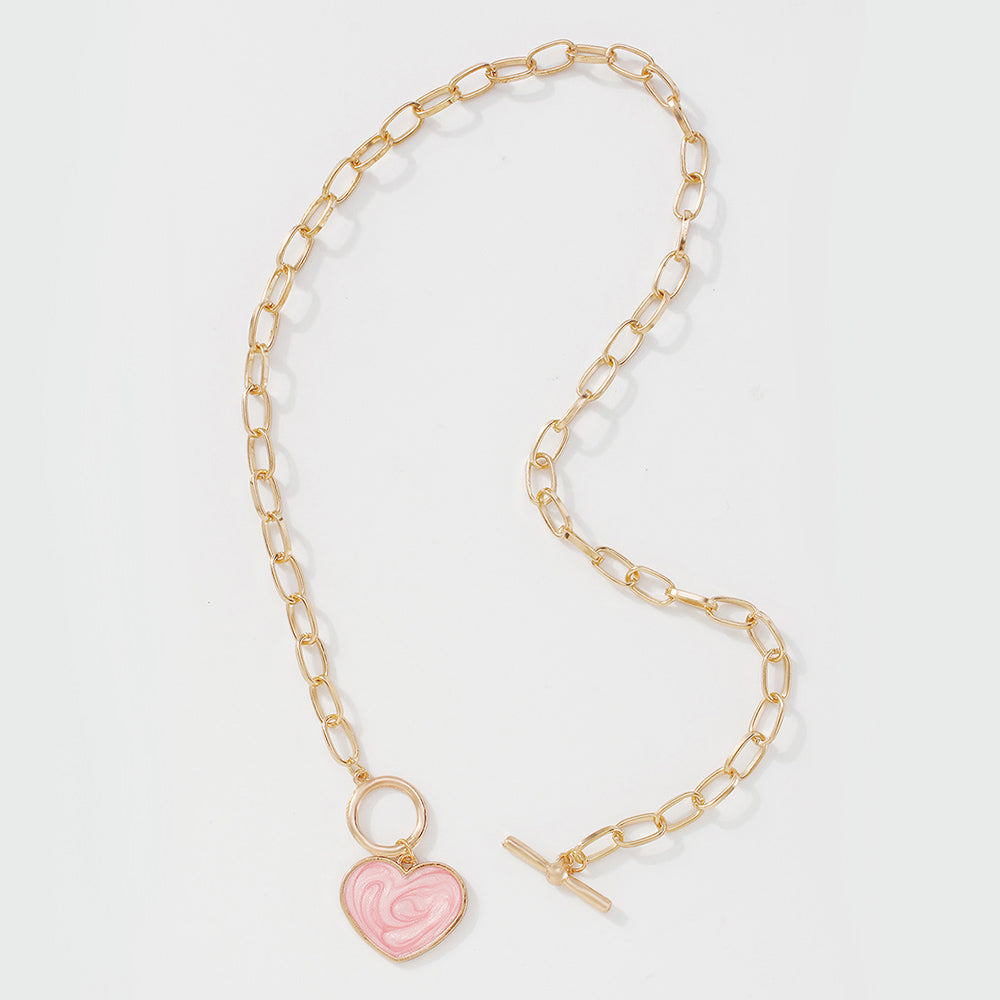 Black & Pink Heart Pendant T Clasp Chain Necklace medyjewelry