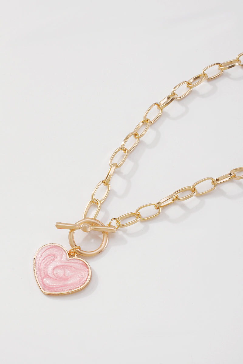 Black & Pink Heart Pendant T Clasp Chain Necklace medyjewelry