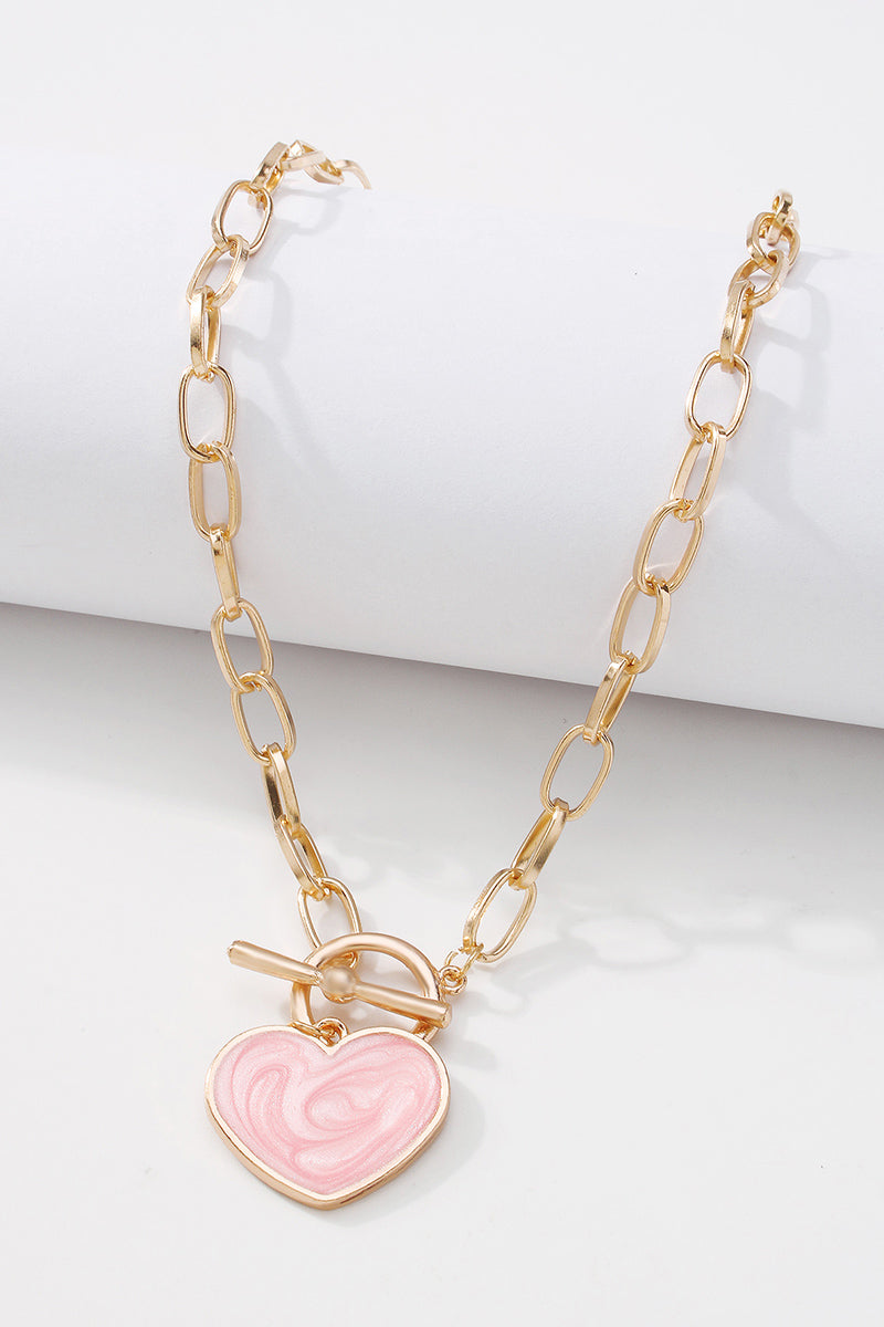 Black & Pink Heart Pendant T Clasp Chain Necklace medyjewelry