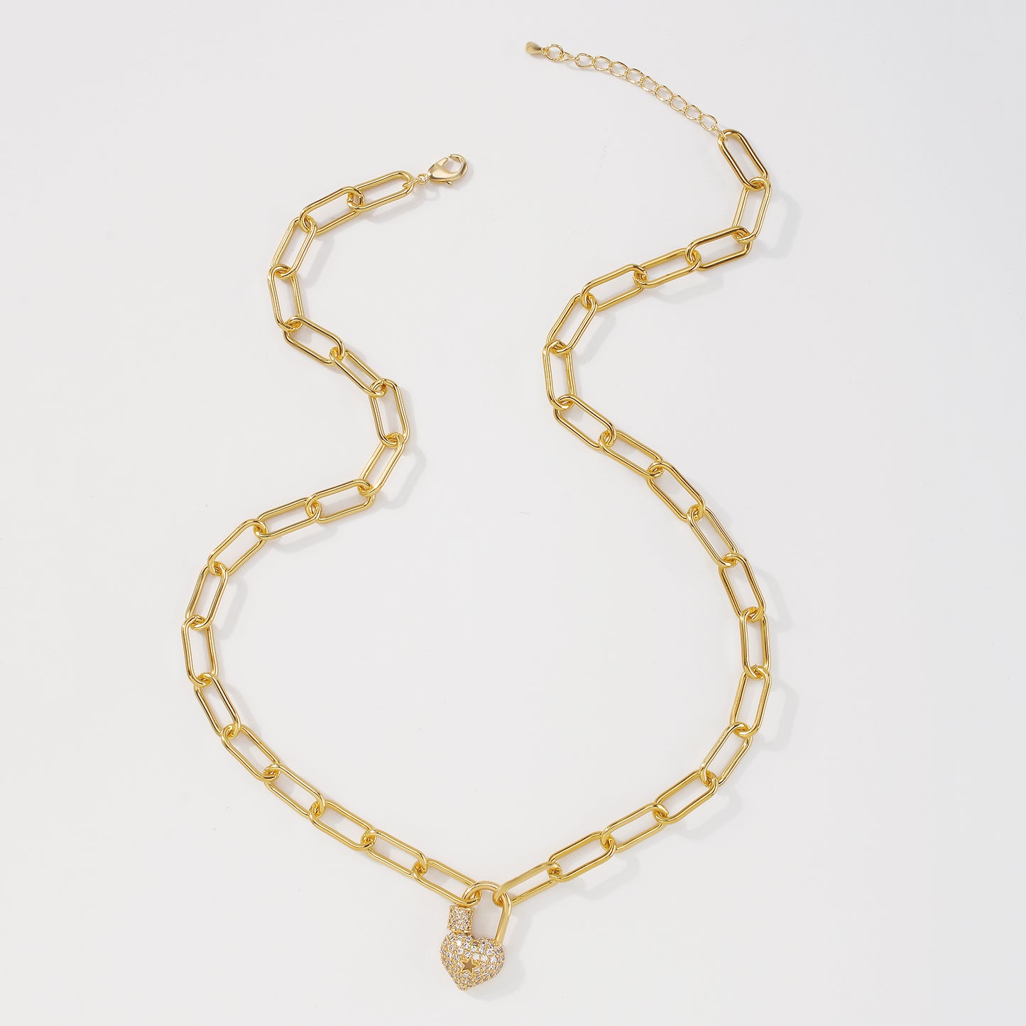 18K Gold Plated Copper CZ Heart & Padlock Necklace medyjewelry