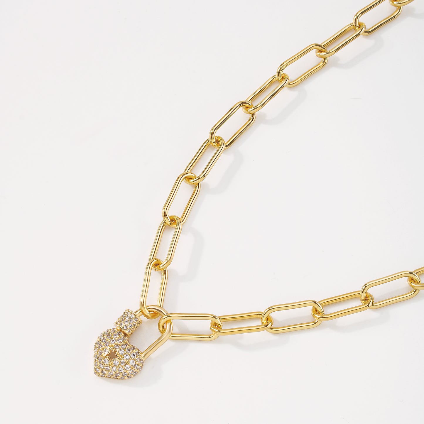 18K Gold Plated Copper CZ Heart & Padlock Necklace medyjewelry