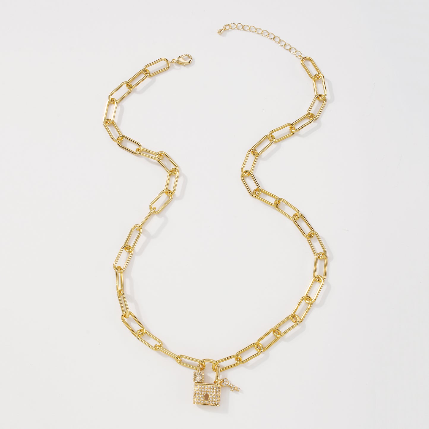 18K Gold Plated Copper CZ Heart & Padlock Necklace medyjewelry