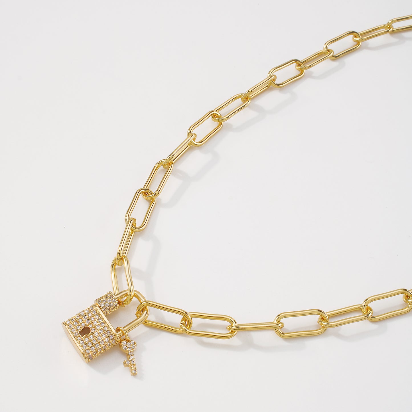18K Gold Plated Copper CZ Heart & Padlock Necklace medyjewelry