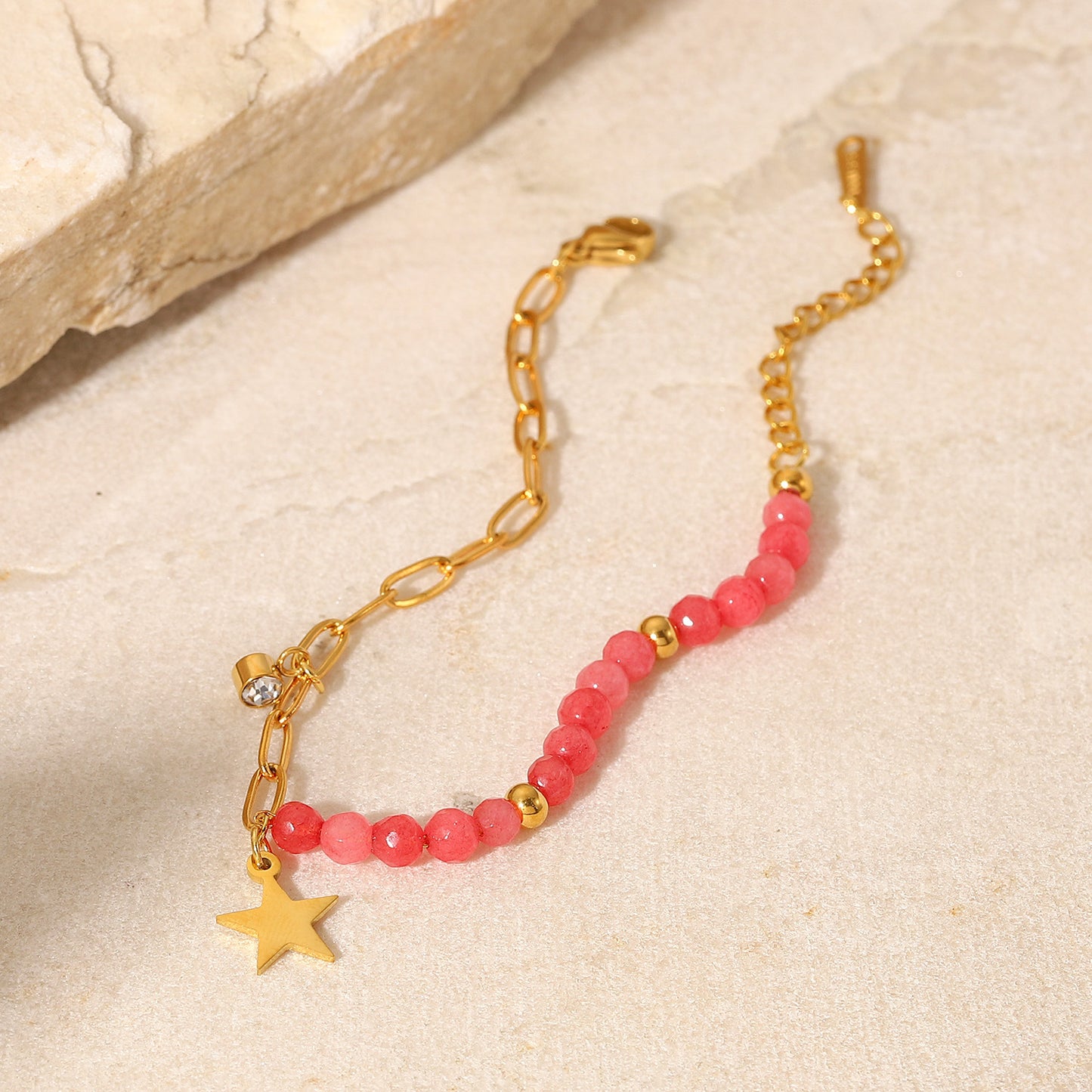 Stainless Steel Red Stone Star Pendant Bracelet medyjewelry