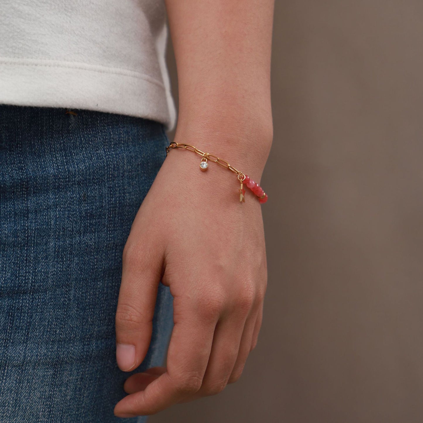 Stainless Steel Red Stone Star Pendant Bracelet medyjewelry