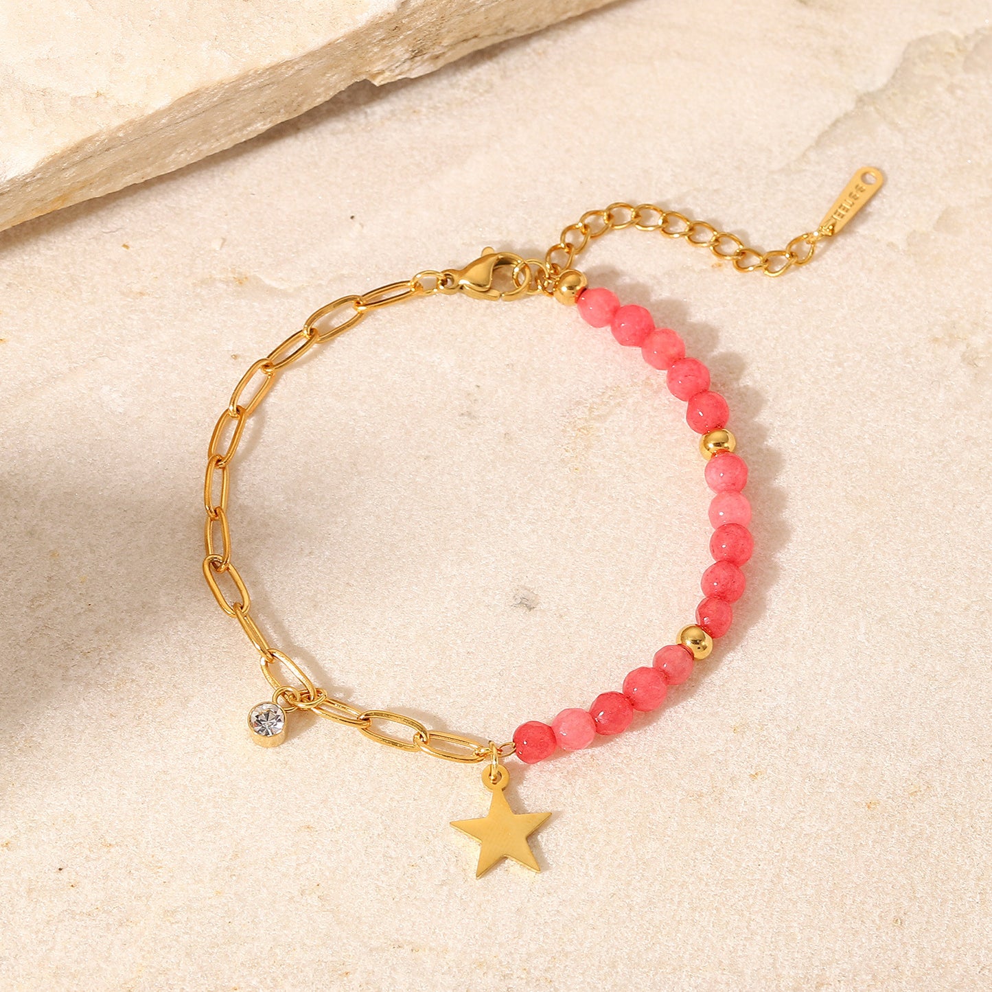 Stainless Steel Red Stone Star Pendant Bracelet medyjewelry