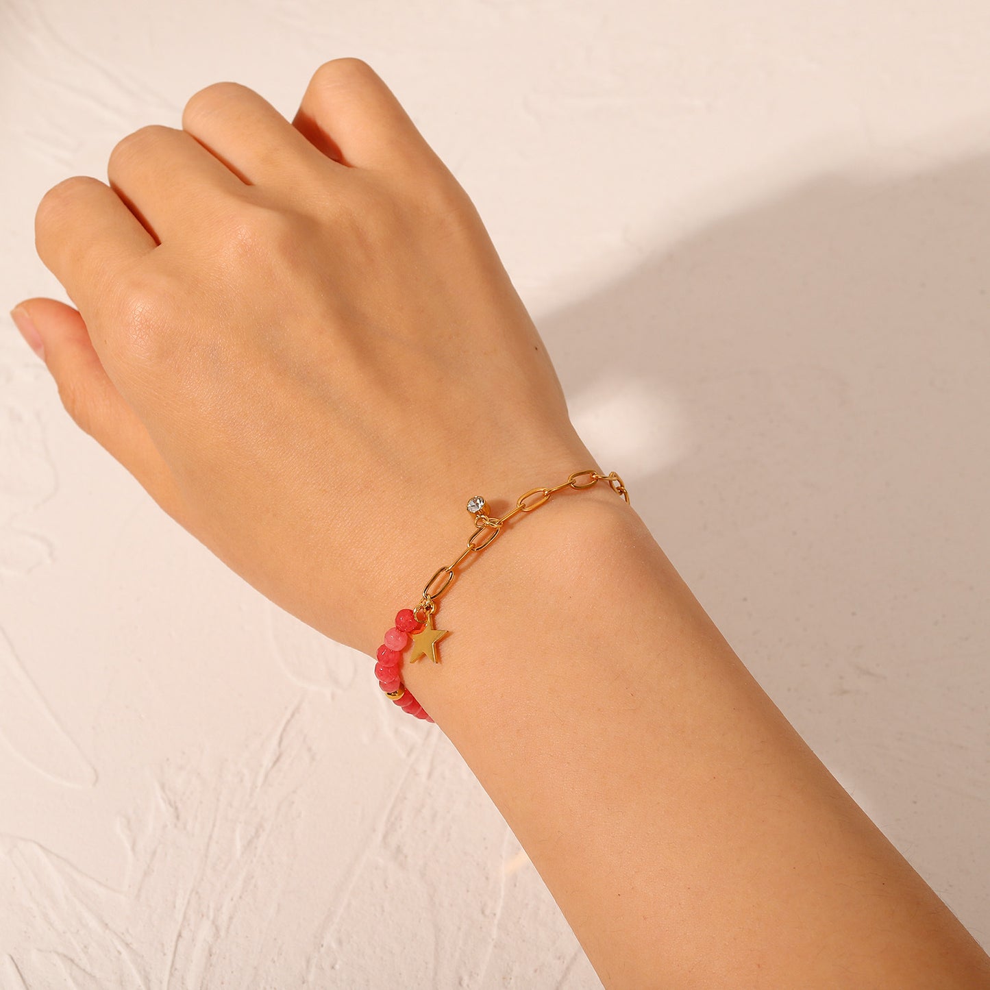 Stainless Steel Red Stone Star Pendant Bracelet medyjewelry