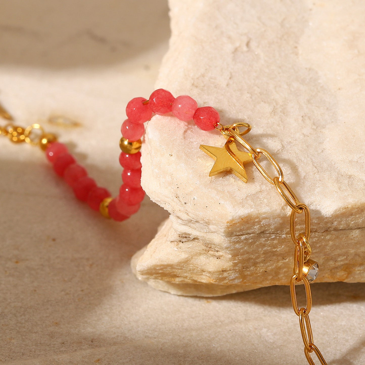 Stainless Steel Red Stone Star Pendant Bracelet medyjewelry