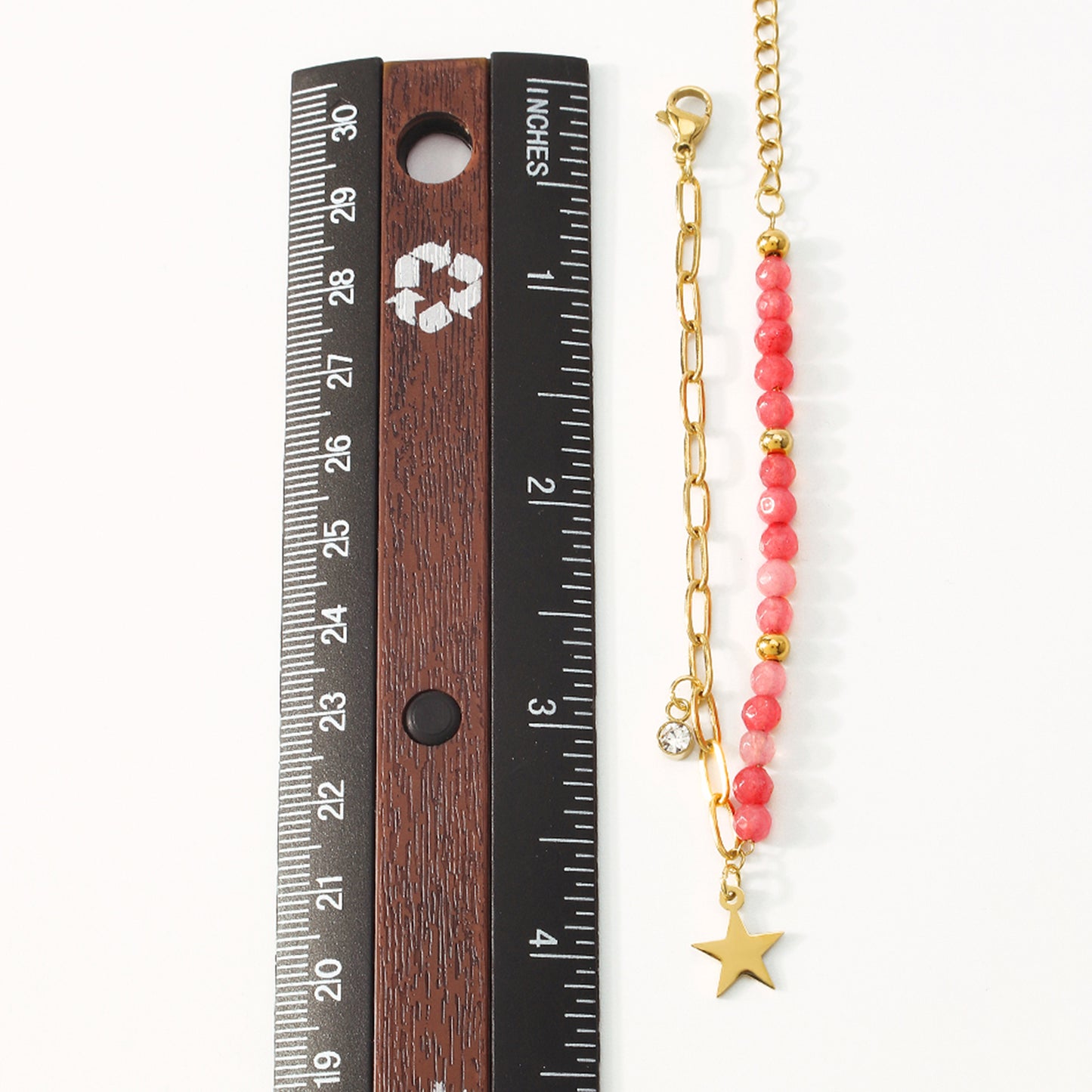 Stainless Steel Red Stone Star Pendant Bracelet medyjewelry