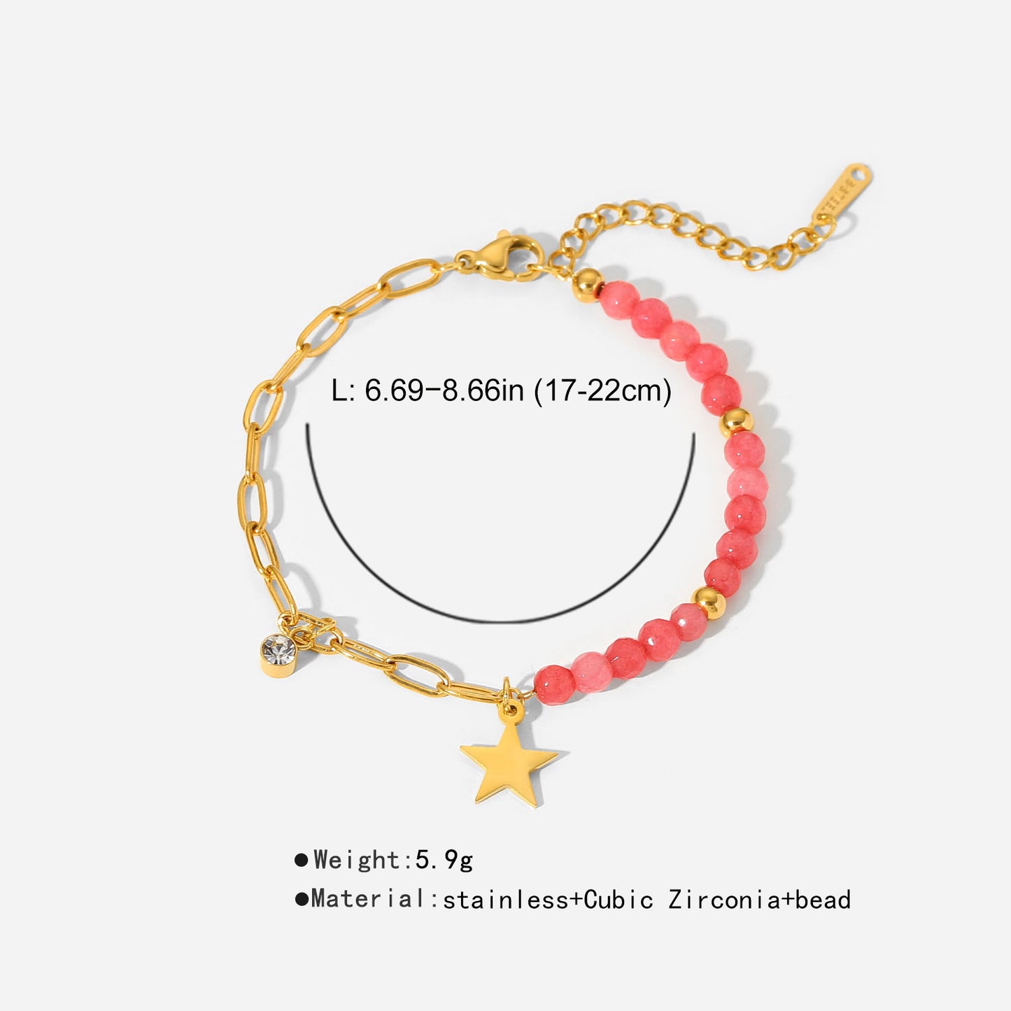 Stainless Steel Red Stone Star Pendant Bracelet medyjewelry