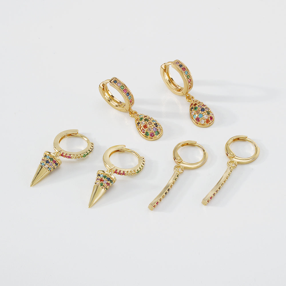 18K Gold Plated Copper Rivets & Vertical Bar Drop Earrings medyjewelry