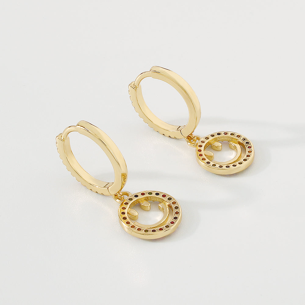 18K Gold Plated Copper Smiley Dangle Huggies medyjewelry