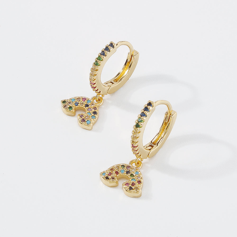 18K Gold Plated Copper CZ Dangle Huggies medyjewelry