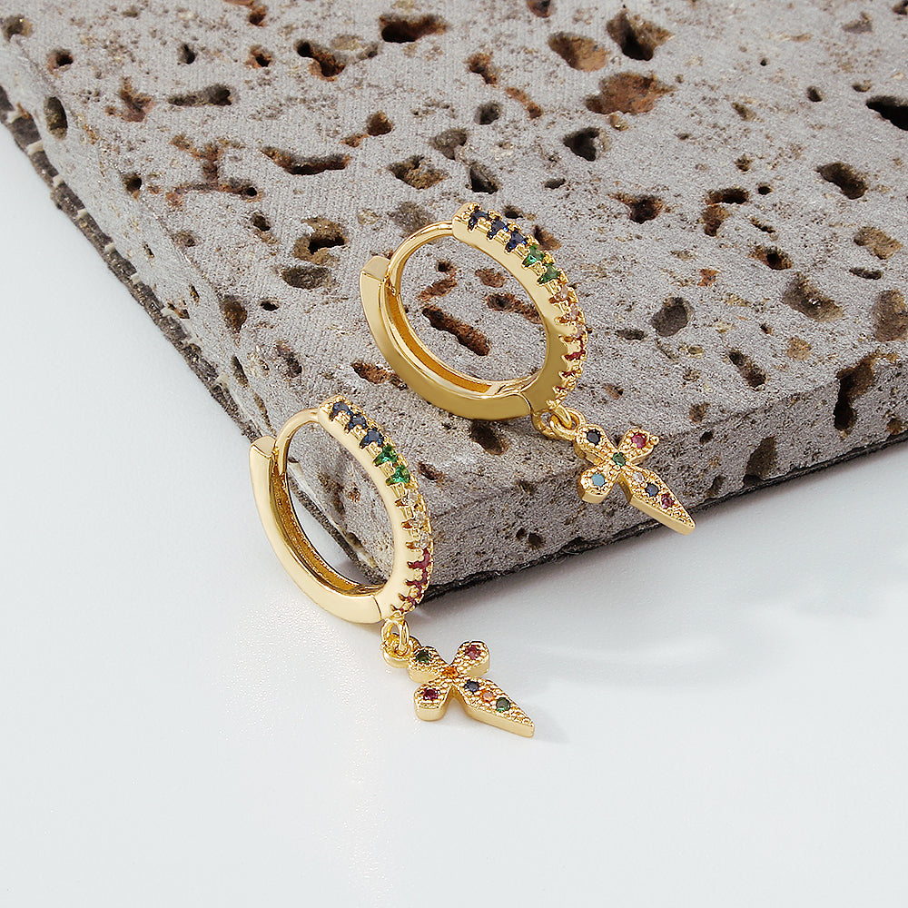 18K Gold Plated Copper CZ Dangle Huggies medyjewelry