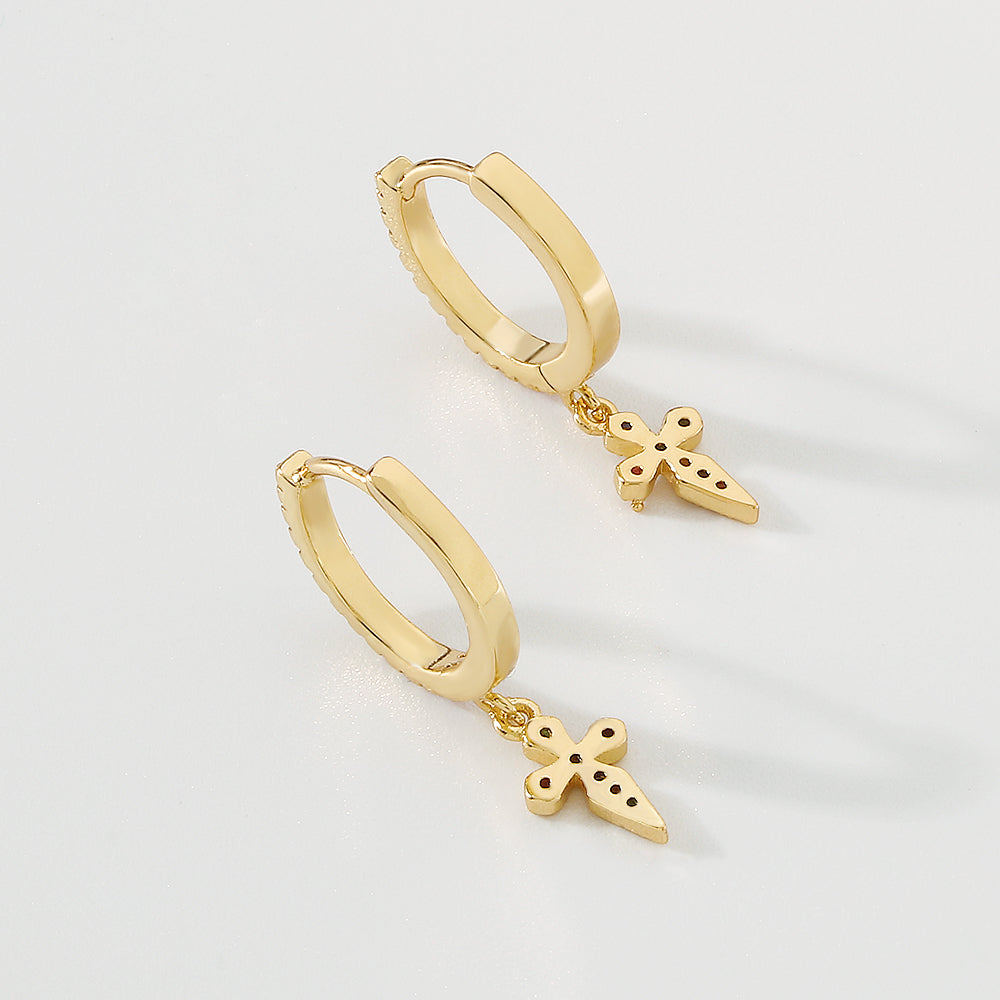 18K Gold Plated Copper CZ Dangle Huggies medyjewelry