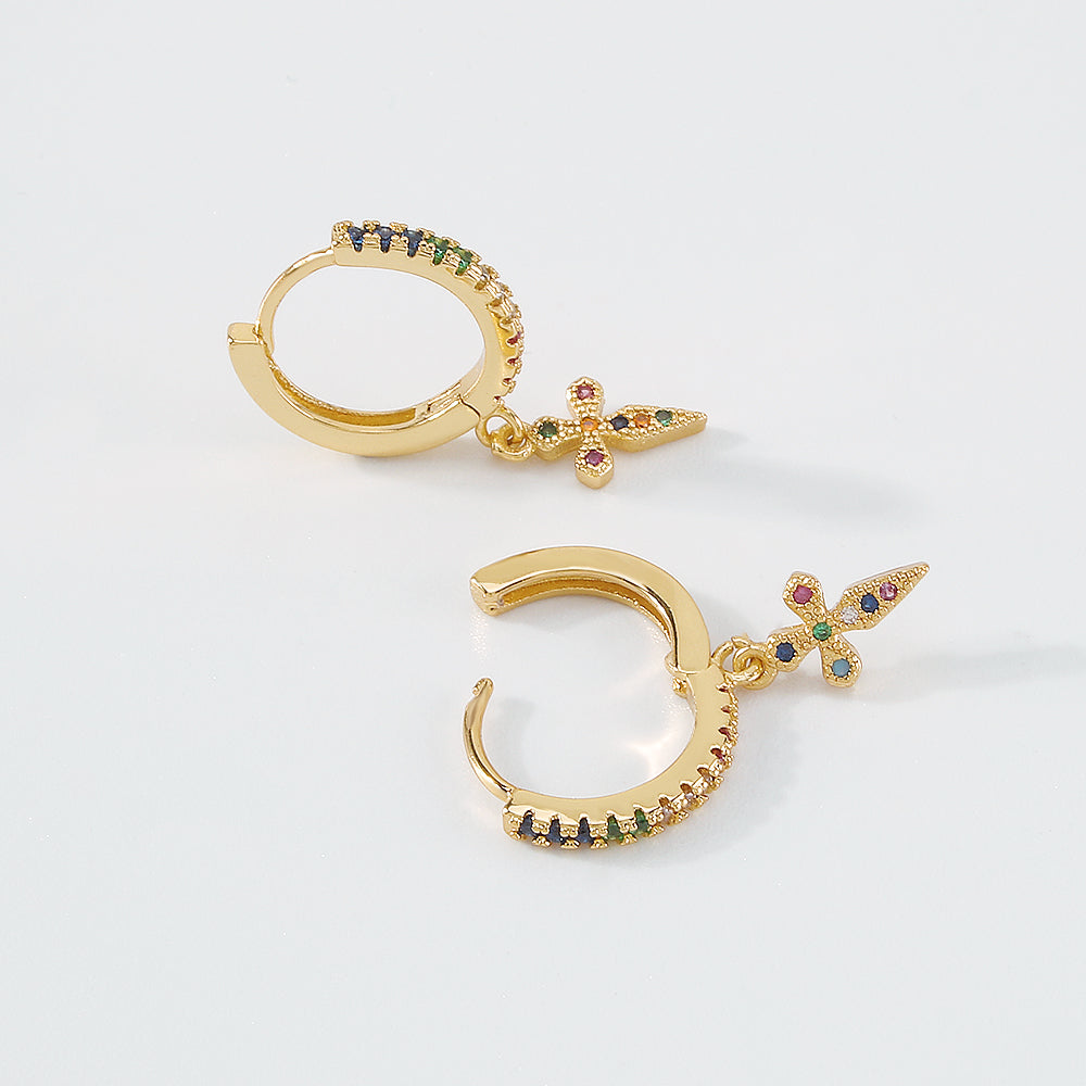 18K Gold Plated Copper CZ Dangle Huggies medyjewelry