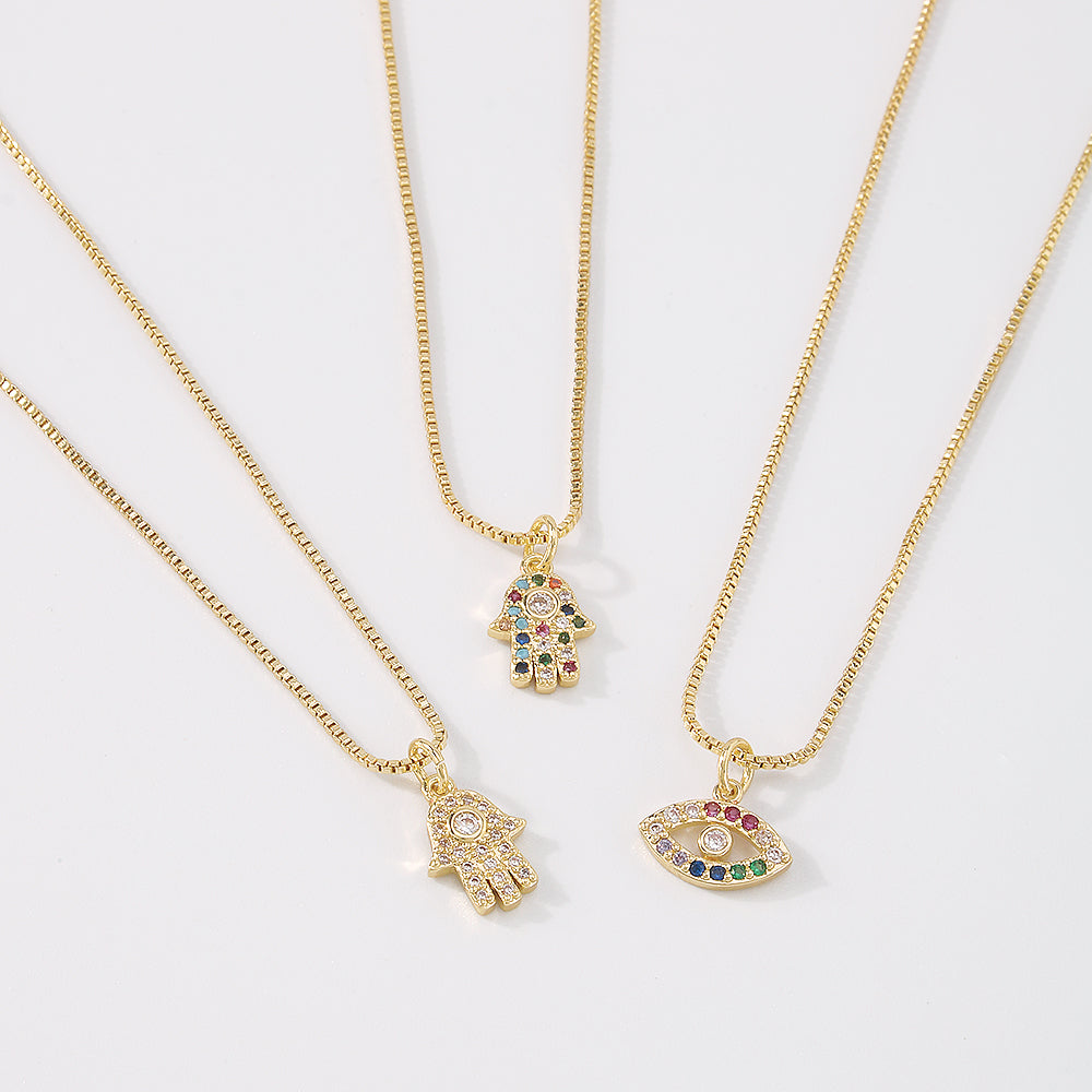 18K Gold Plated Copper Hamsa Pendant Necklace medyjewelry