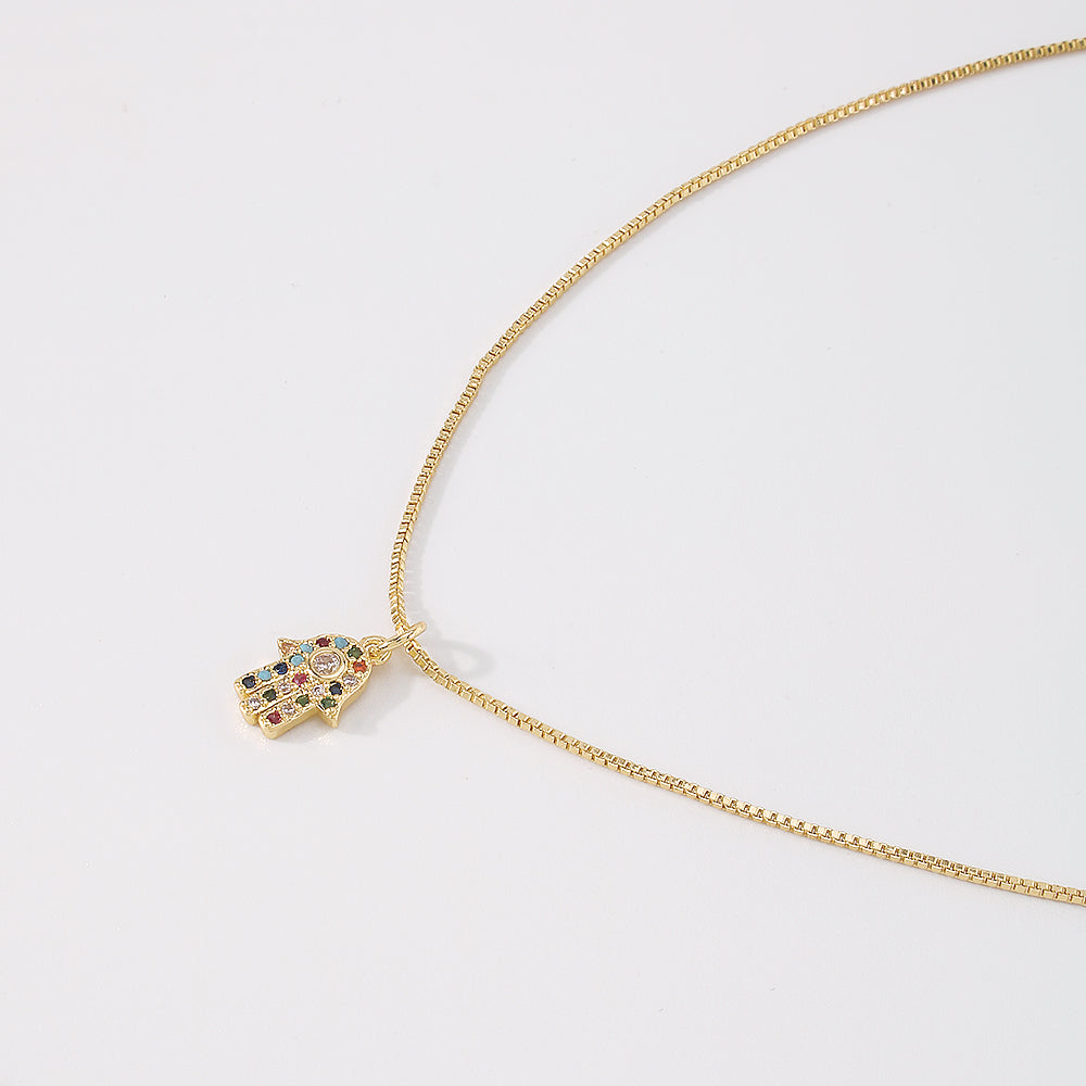 18K Gold Plated Copper Hamsa Pendant Necklace medyjewelry