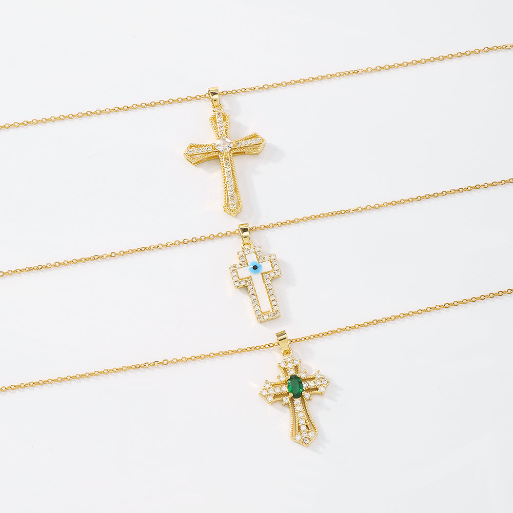 18K Gold Plated Copper Cross Pendant Necklace medyjewelry