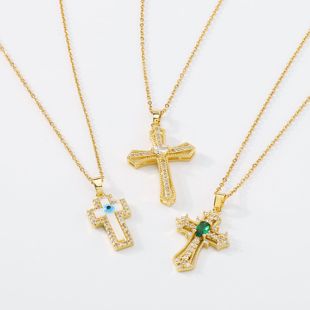 18K Gold Plated Copper Cross Pendant Necklace medyjewelry