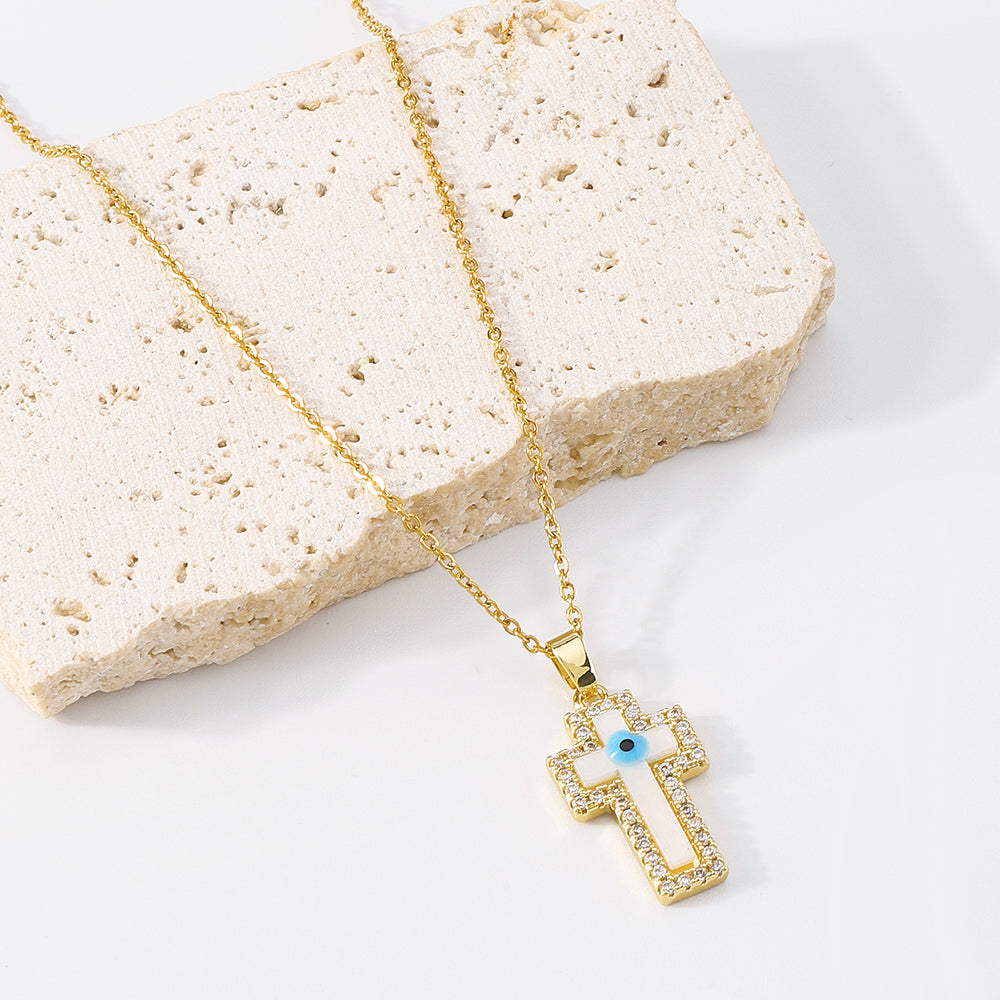 18K Gold Plated Copper Cross Pendant Necklace medyjewelry