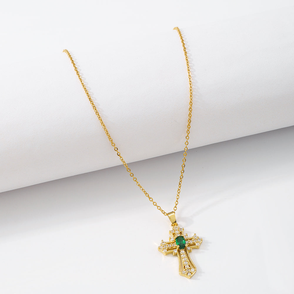 18K Gold Plated Copper Cross Pendant Necklace medyjewelry