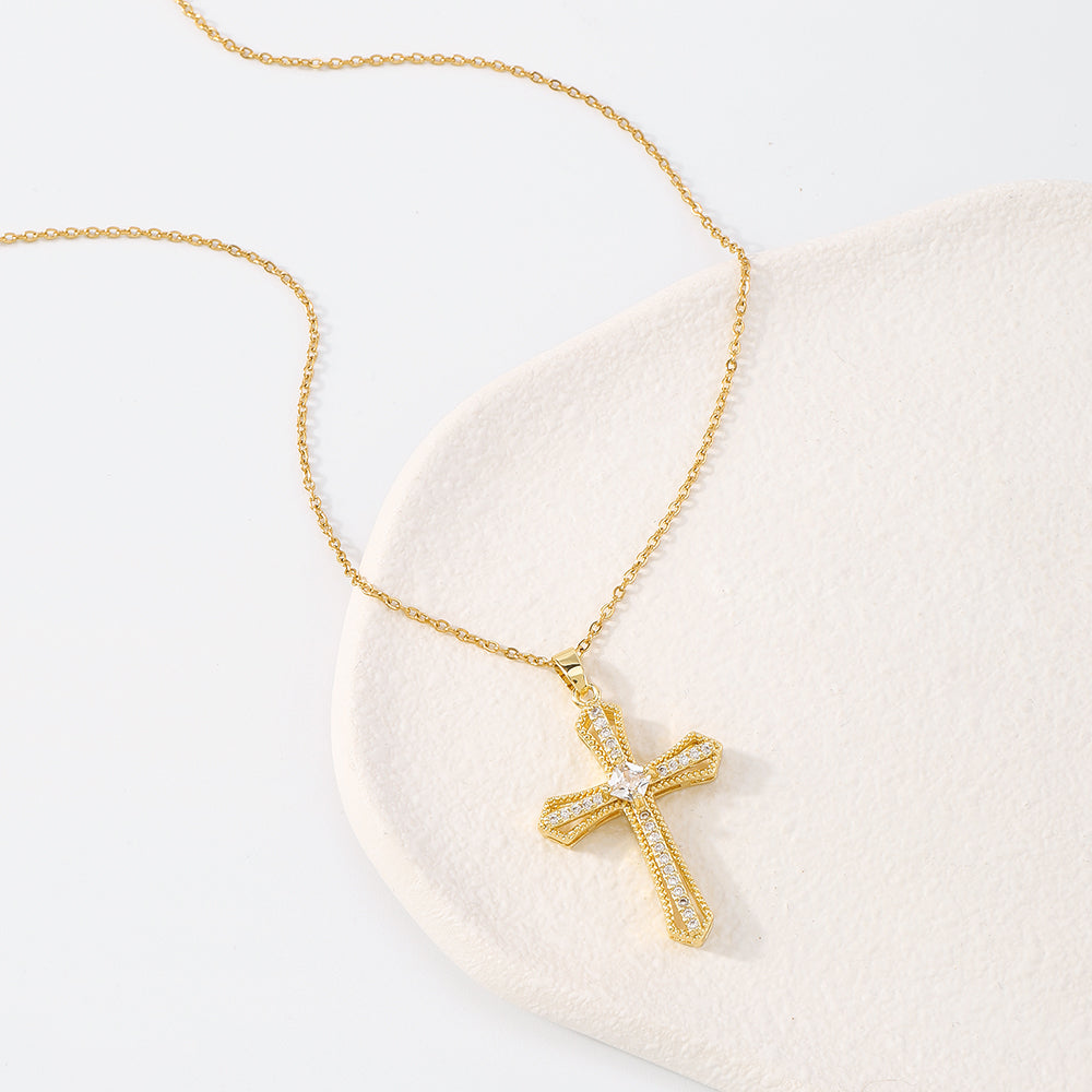 18K Gold Plated Copper Cross Pendant Necklace medyjewelry