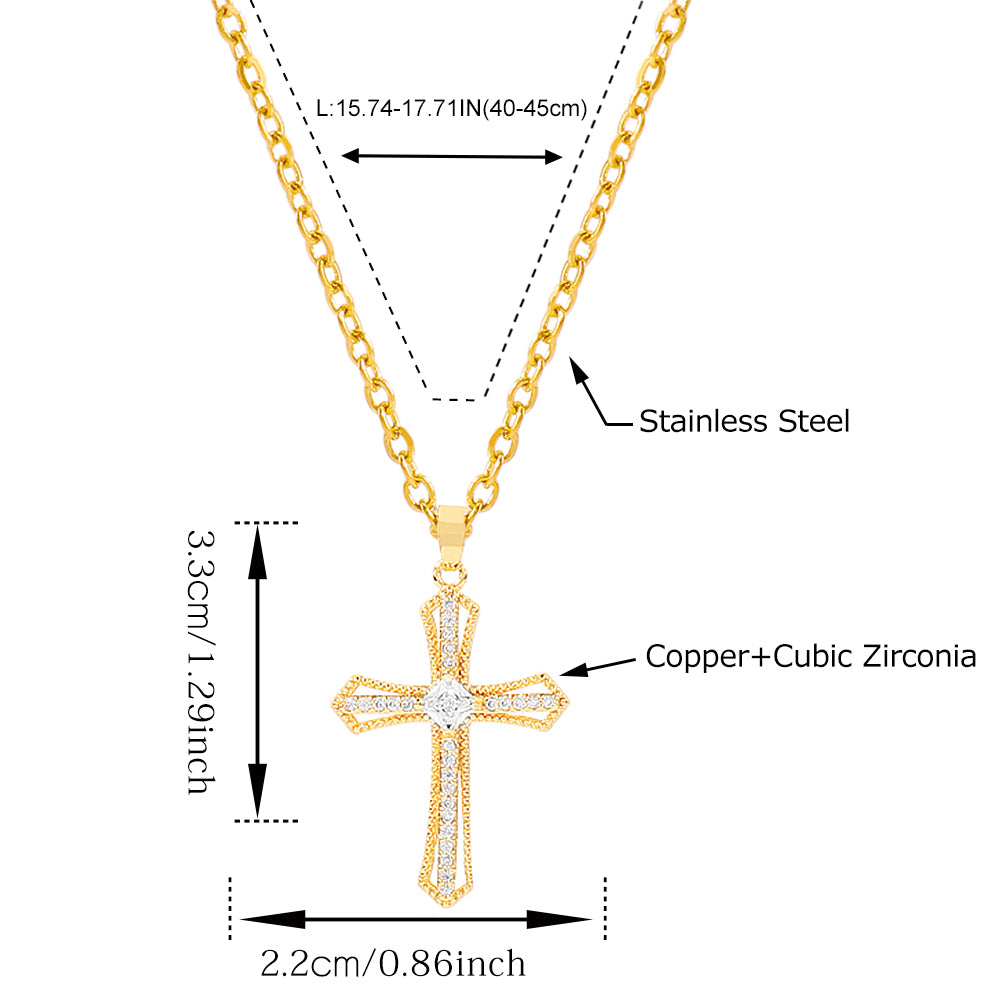 18K Gold Plated Copper Cross Pendant Necklace medyjewelry