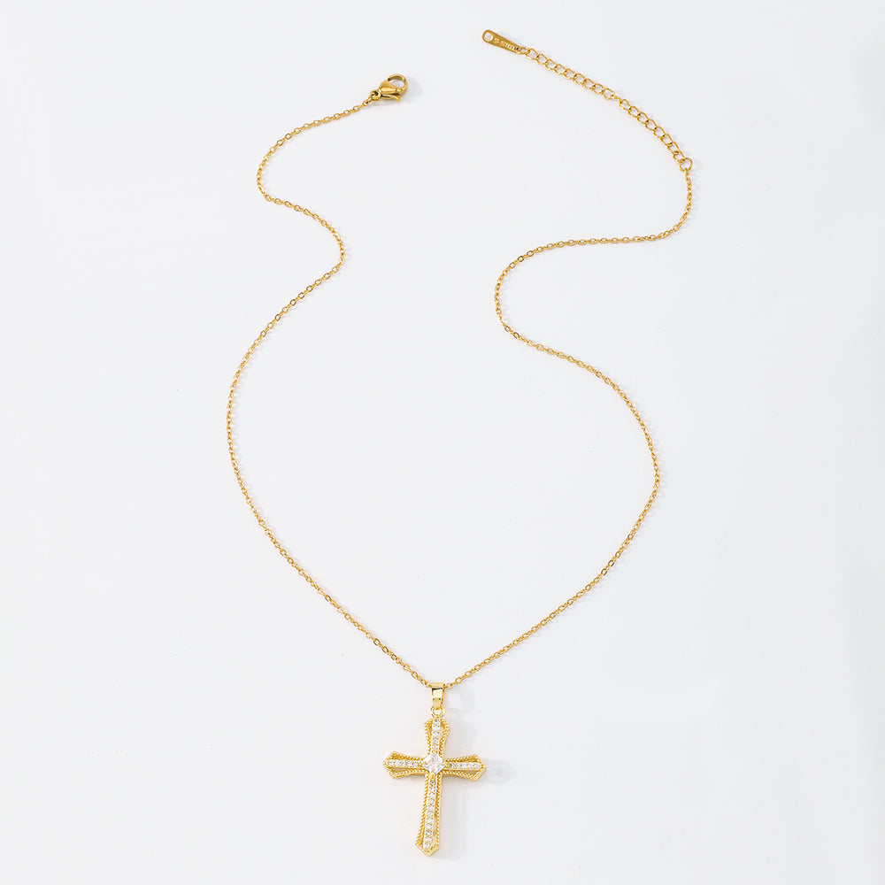 18K Gold Plated Copper Cross Pendant Necklace medyjewelry