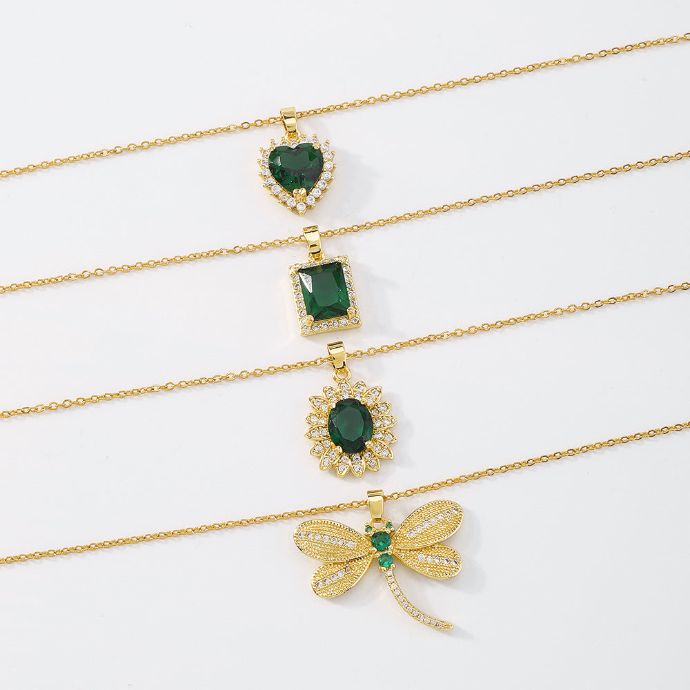 18K Gold Plated Copper Geometric Green CZ Necklace medyjewelry