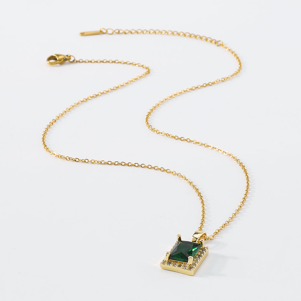18K Gold Plated Copper Geometric Green CZ Necklace medyjewelry