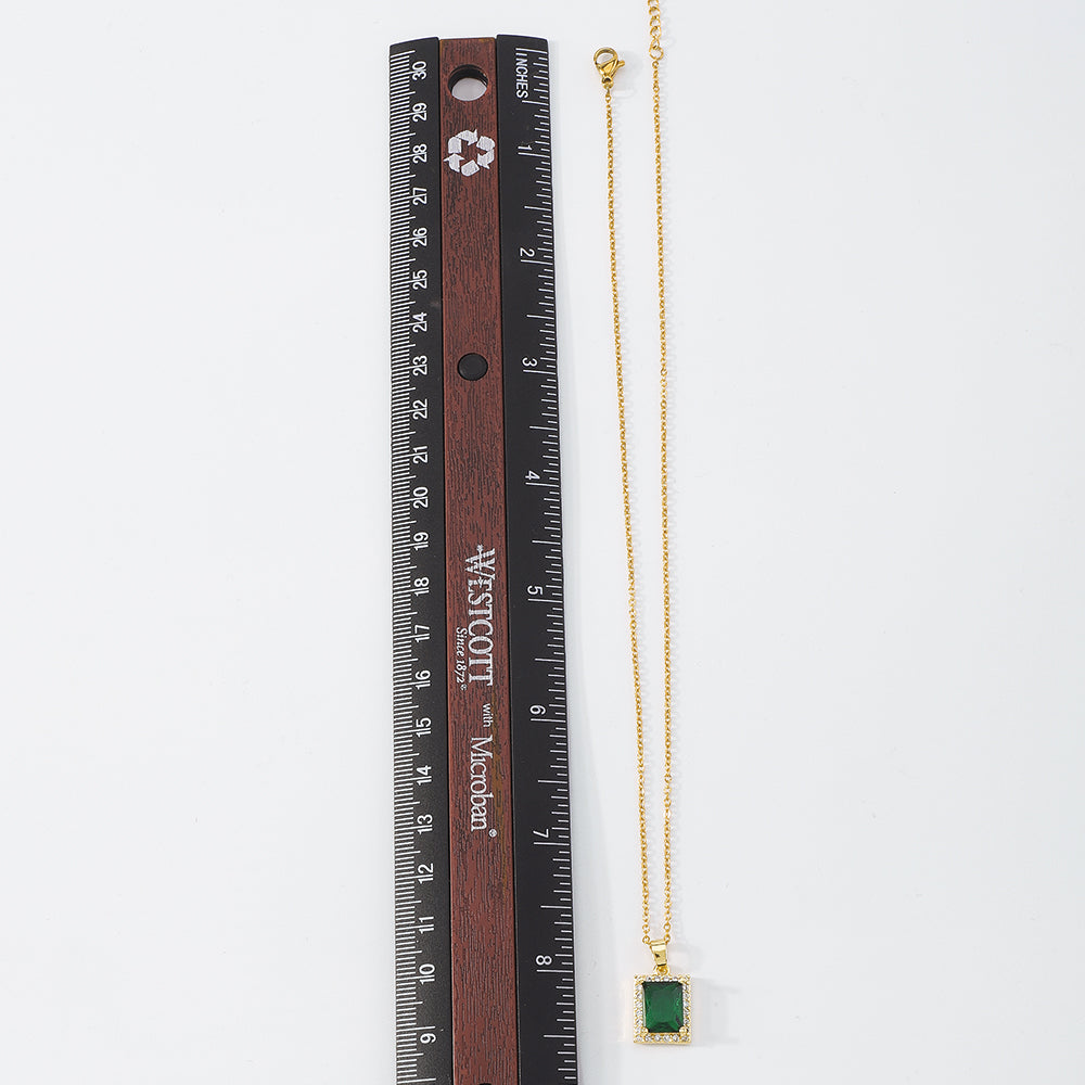 18K Gold Plated Copper Geometric Green CZ Necklace medyjewelry