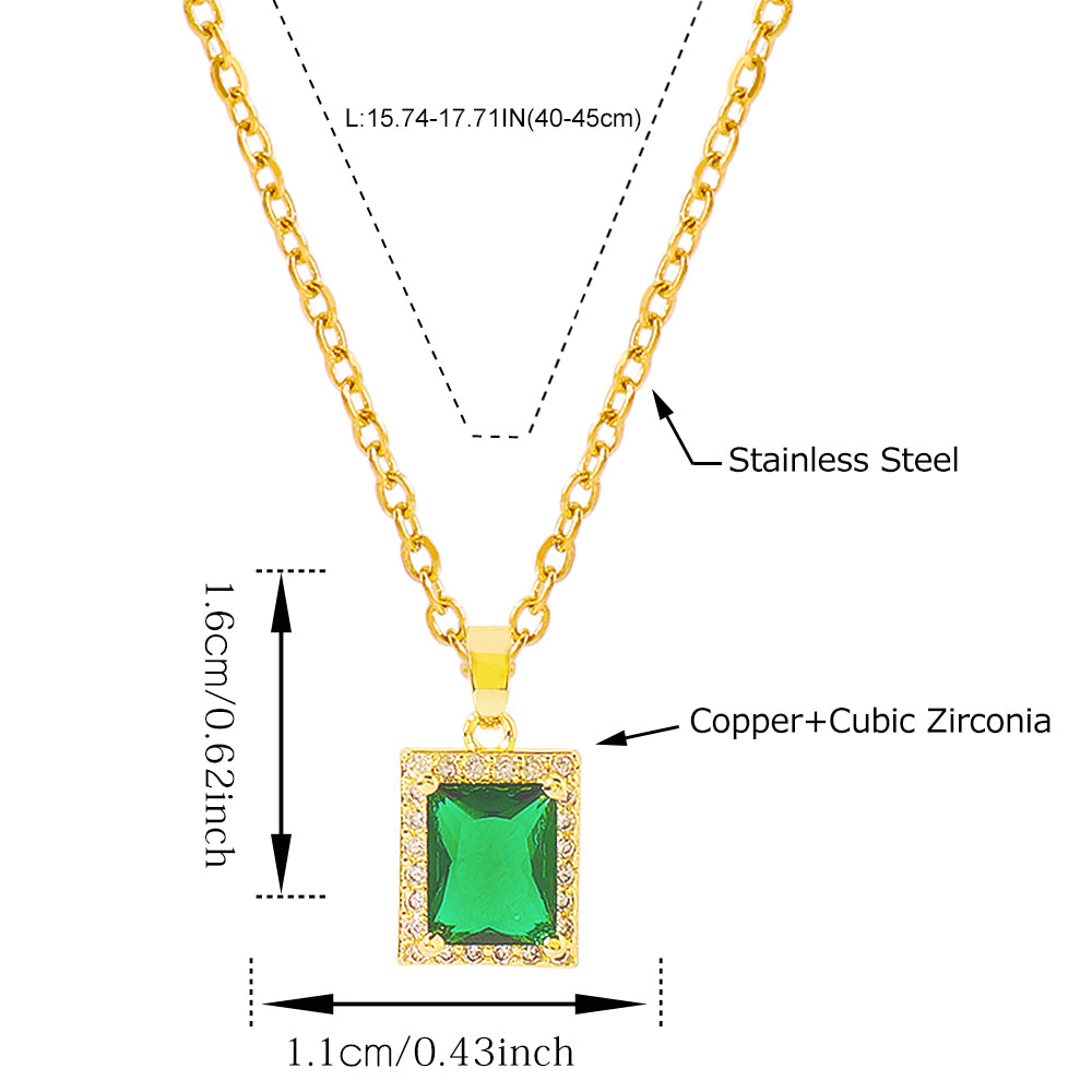 18K Gold Plated Copper Geometric Green CZ Necklace medyjewelry