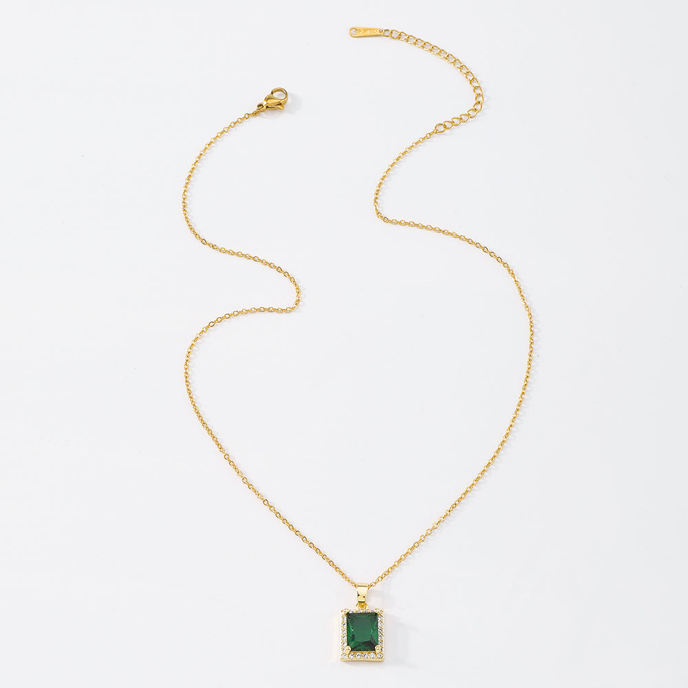 18K Gold Plated Copper Geometric Green CZ Necklace medyjewelry