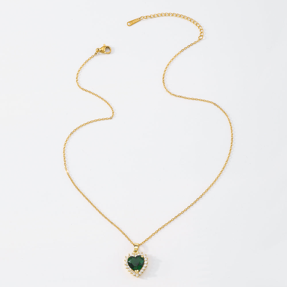 18K Gold Plated Copper Geometric Green CZ Necklace medyjewelry