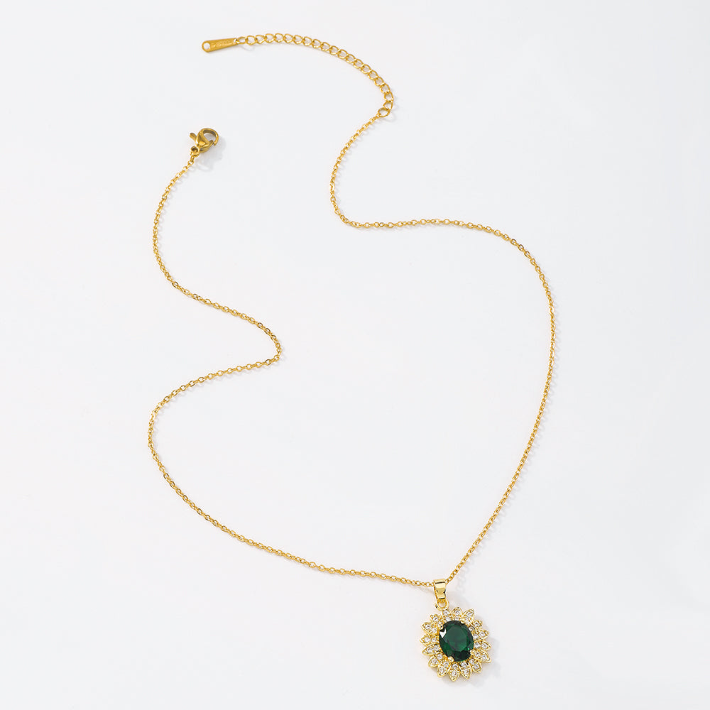 18K Gold Plated Copper Geometric Green CZ Necklace medyjewelry