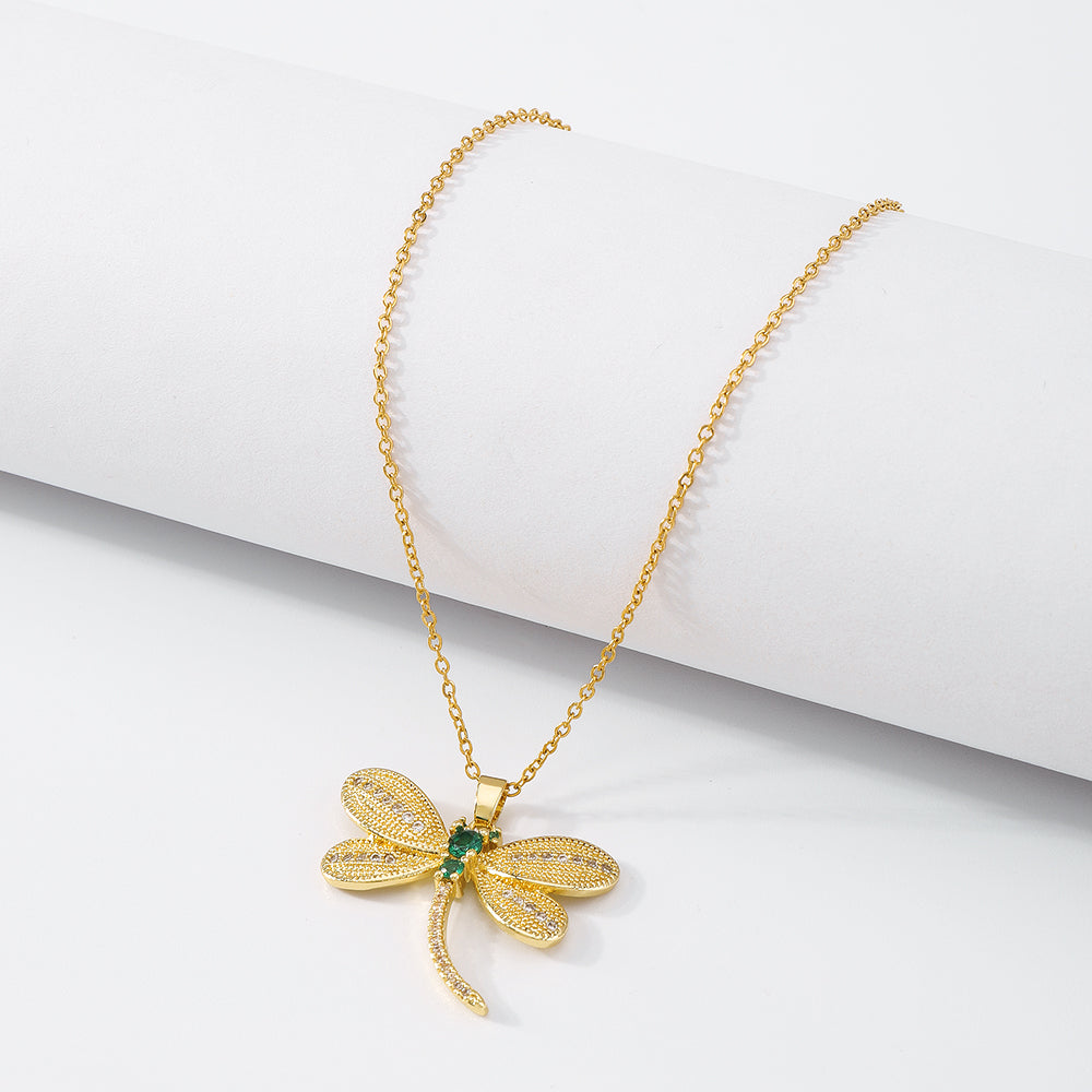 18K Gold Plated Copper Geometric Green CZ Necklace medyjewelry