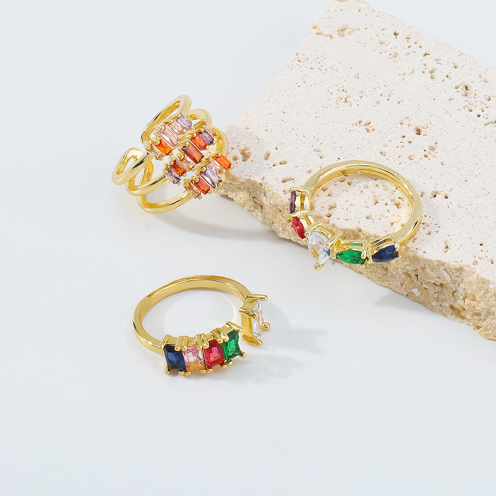 Copper Cubic Zirconia RING Rainbow Rings medyjewelry