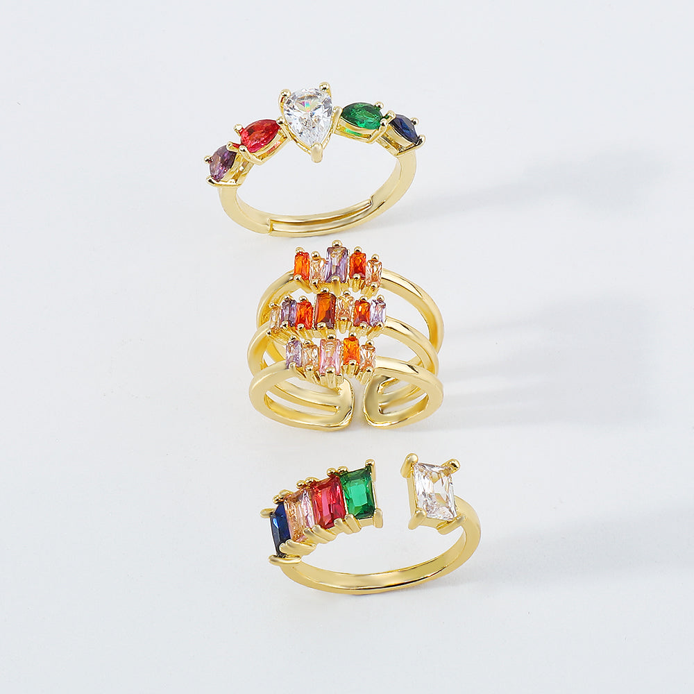 Copper Cubic Zirconia RING Rainbow Rings medyjewelry