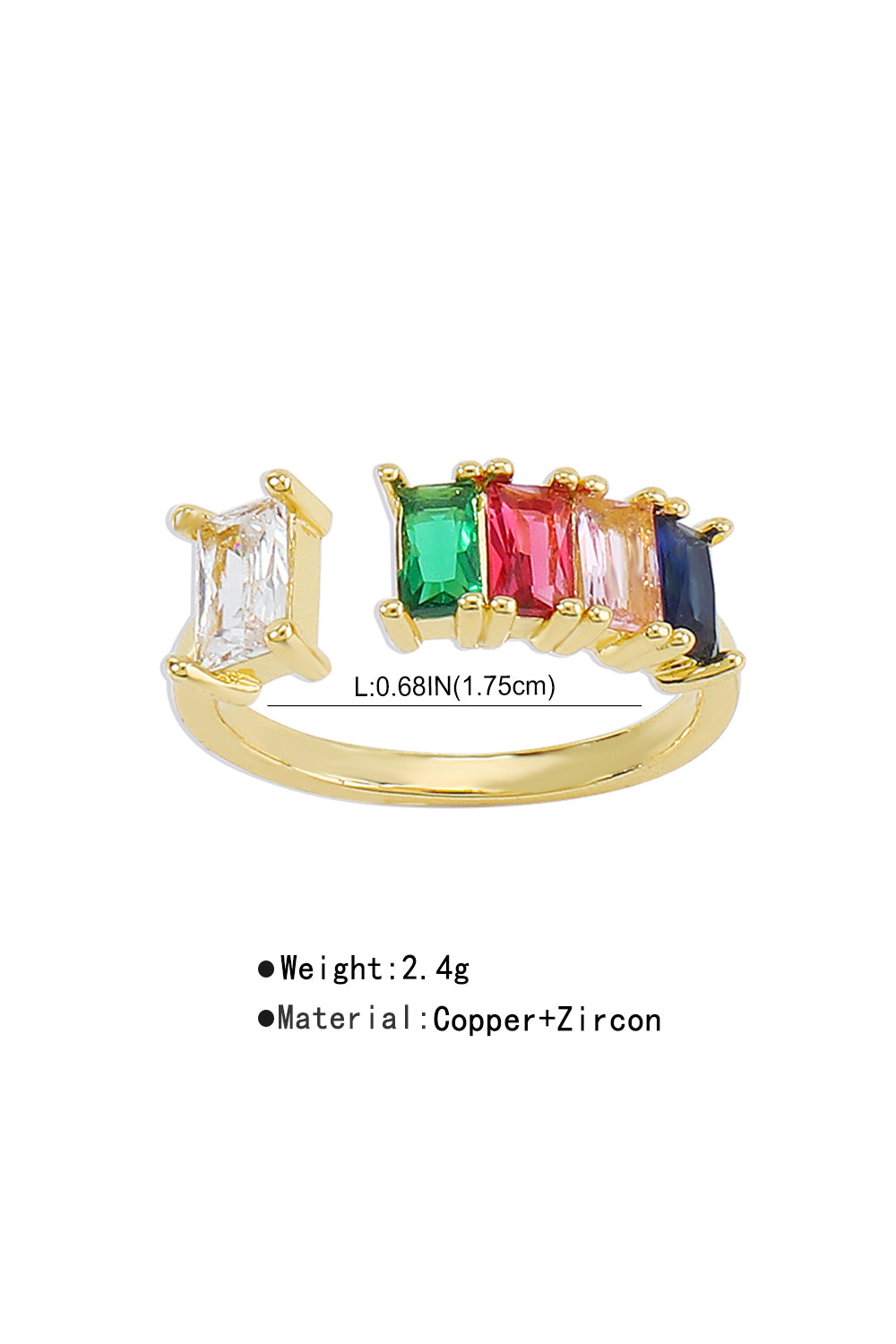 Copper Cubic Zirconia RING Rainbow Rings medyjewelry